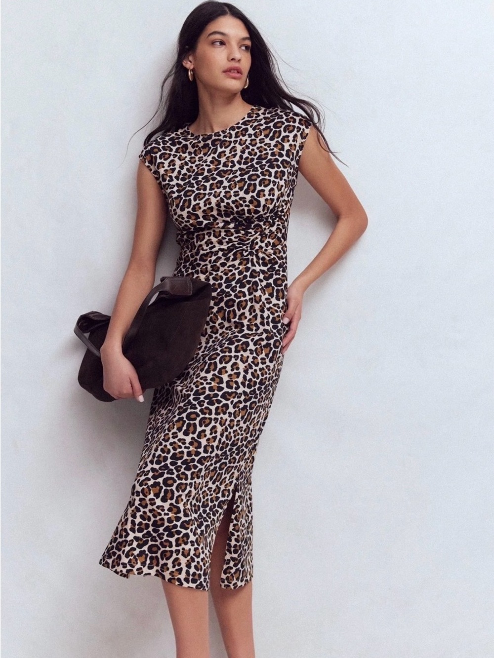 Boden Delilah Twisted Midi Dress Leopard Print T Shirt Dress #389